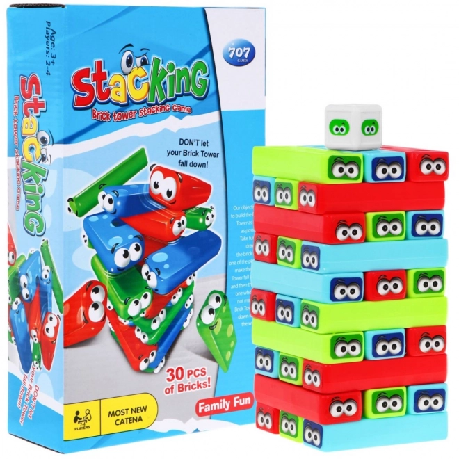 Mini arkadna igra Jenga za otroke 3+ Zlaganje stolpov + 30 barvnih kock + kocke