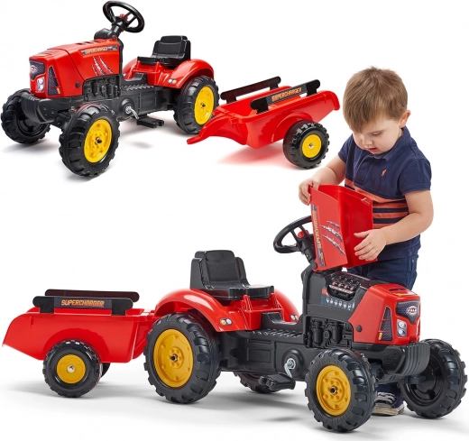 Otroški pedalni traktor FALK Red Supercharger z odstranljivim priklopnikom