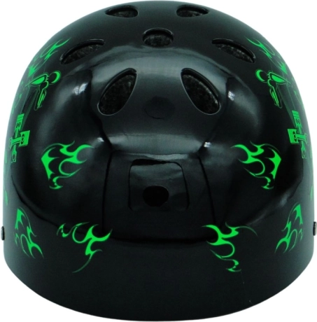 Čelada za kolo in skateboard s motivom lobanje črno-zelena M (55–58 cm)