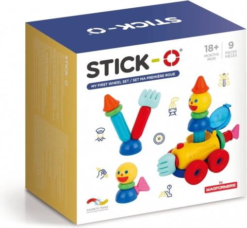 Magnetne igrače Stick-O Moj prvi komplet s kolesi, 9 kosov