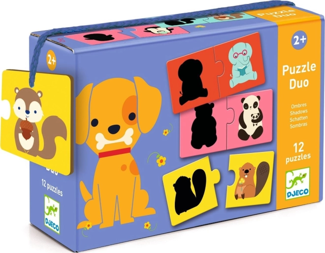 Djeco puzzle Živalske sence 12×2 kosov