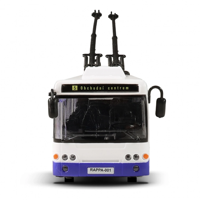 Trolejbus, ki napoveduje postaje v češčini, 28 cm moder
