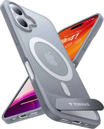Torras Pstand ovitek za iPhone 16 Plus titansko siv