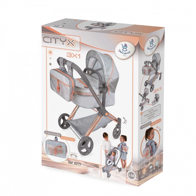 DeCuevas 81777 Zložljiv voziček za punčke 3 v 1 z nahrbtnikom CITY X 2024 - 73 cm