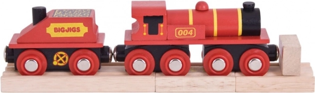 Bigjigs Rail rdeča lokomotiva z vagončkom