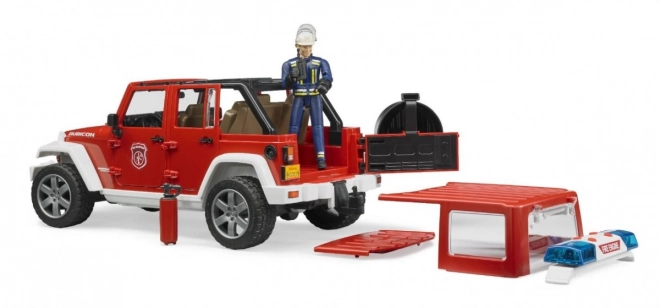 Bruder Rdeči gasilski JEEP WRANGLER s figurico in dodatki
