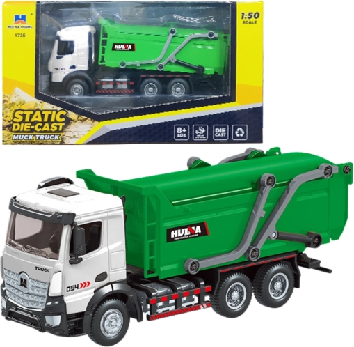 Kovinski model smetarskega vozila Huina zelen 1:50
