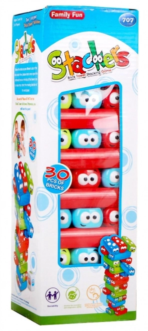 Igra Jenga Junior za otroke 3+ Stolp iz kvadrov + barvne tramovi + kocka