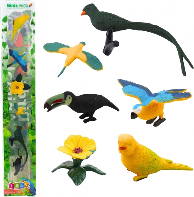 Komplet mini figuric eksotičnih ptic Hibiscus rumena 4-11 cm 6 kos