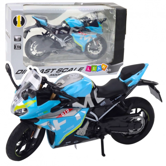 Športni motocikel kovinski moder 1:12
