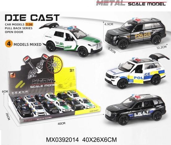 Policijski kovinski model avtomobila 1:36 z navijalnim pogonom in lučmi