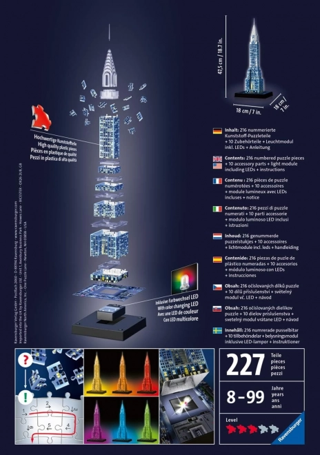 RAVENSBURGER Sijoča 3D sestavljanka Nočna izdaja Chrysler Building 216 kosov