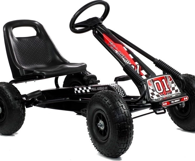 Pedalni zračni gokart + Napihljive pnevmatike + Nastavljiv sedež – Črna