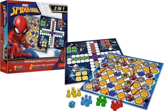 Nabor iger 2v1 Človek, ne jezi se, Kače in lestve Spider-Man v škatli 25x25x5,5cm