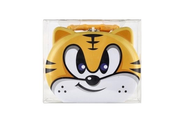 Kovinska hranilnica mačka s ključavnico 14x12cm 3 barve v plastični škatli