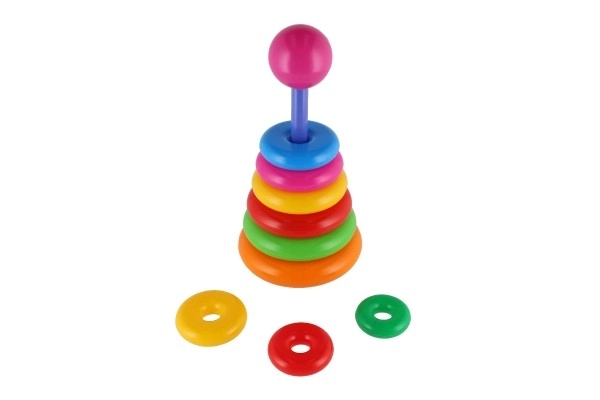 Sestavljanka piramida s plastičnimi obročki, 28 cm, 2 vrste v mrežici, 12m+