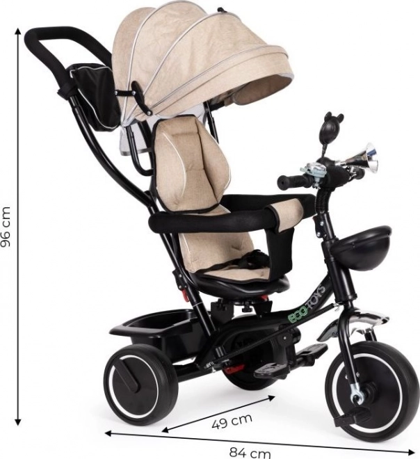 ECOTOYS tricikel s streho in vodilno palico bež barve