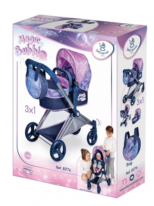 DeCuevas 81776 Zložljiv voziček za punčke 3 v 1 z vrečko Magic Bubble 2024 - 73 cm