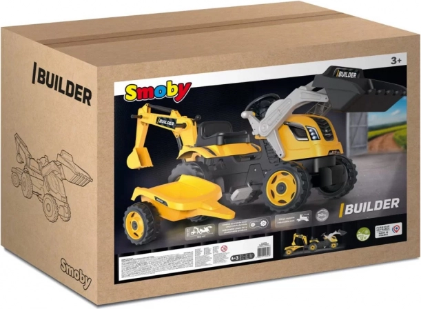 Pedalni traktor Builder Max z bagrom in prikolico