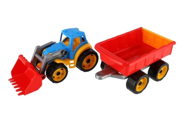 Traktor/nakladač/bager s prikolico z žlico plast na prosti tek 2 barvi v mreži 16x61x16cm