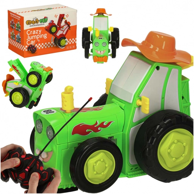 Zeleni skakajoči plesni traktor na daljinsko upravljanje