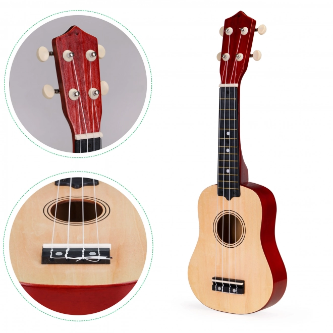 Otroški leseni ukulele s 4 najlonskimi strunami, rjavi ECOTOYS
