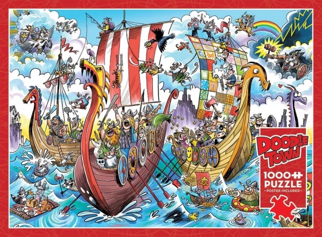 Puzzle DoodleTown: Vikingška ekspedicija 1000 kosov