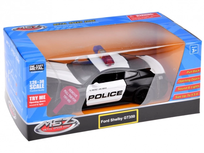 Kovinsko policijski avto Ford Shelby GT350 v merilu 1:32 z učinki svetlobnih signalov