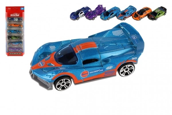 Avto športni 6ks kov/plast 8cm na prosti tek v škatli 10,5x27,5x4cm