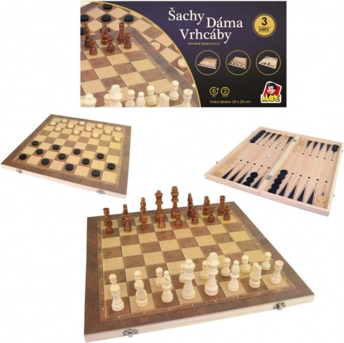 MaDe Lesene šahovnice, dama in backgammon 29x29 cm