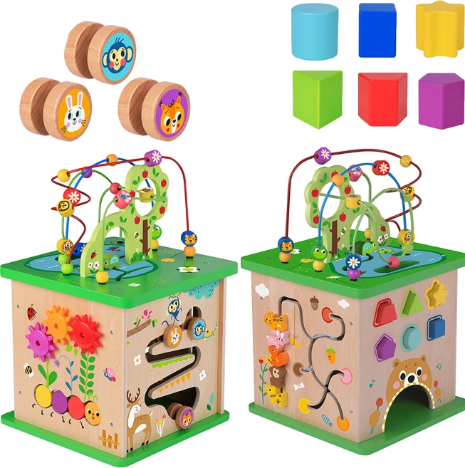 TOOKY TOY lesena izobraževalna kocka 5v1 z živalmi
