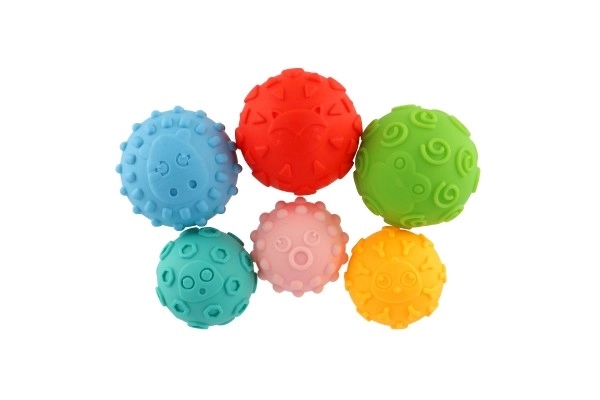 Set 6 žogic s teksturo guma 6-8cm v škatli 15x24x8cm 6m+
