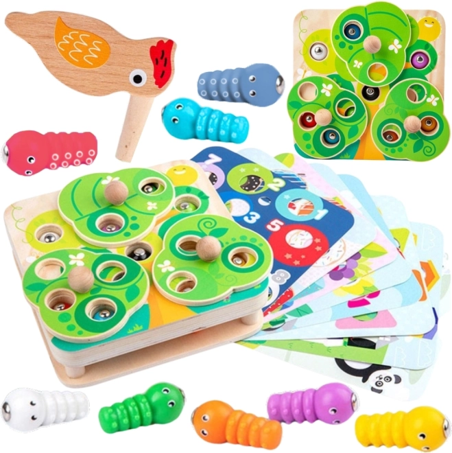 Tooky Toy lesena magnetna igra 2v1 s črvički