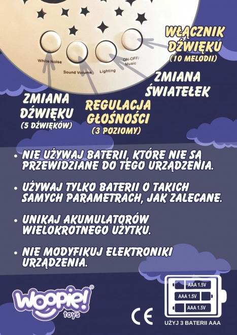 Woopie Baby pomirjujoči plišast medvedek s projektorjem 2v1