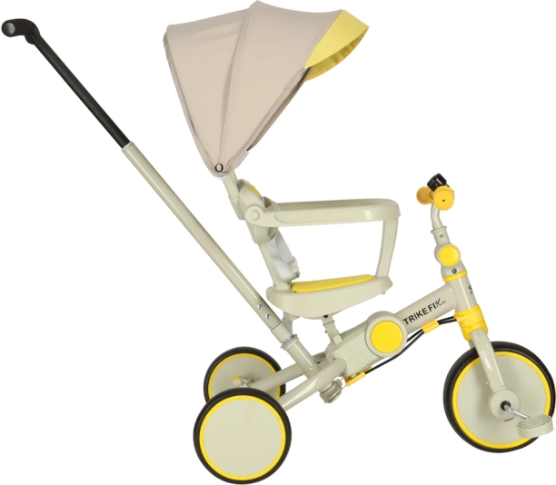 Otroški tricikel TRIKE FIX V4 6v1 z vodilno palico in strešico – rumeno-siv