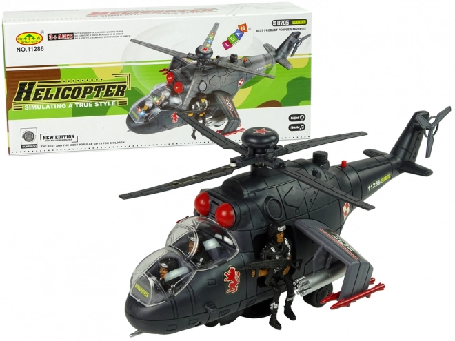 Helikopter s ogromnimi krili in svetlobnimi učinki