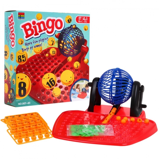 Otroška igra Bingo 4+ Številčna loterija + Žrebalni stroj s cilindrom + Kroglice s številkami + Karte žetoni
