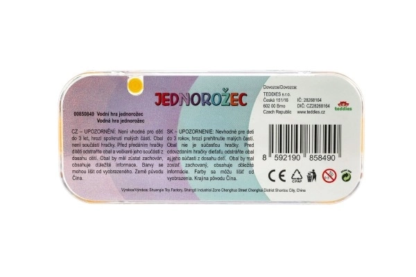 Vodna igra uganka 15,5x7cm plast enorog 4 vrste 24kos v škatli
