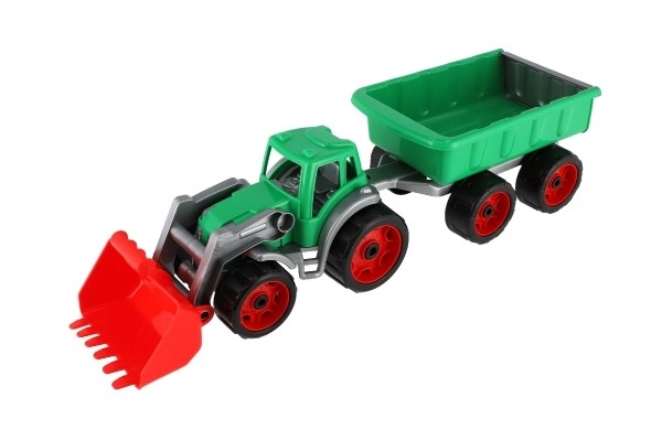 Traktor/nakladač/bager s prikolico z žlico plast na prosti tek 2 barvi v mreži 16x61x16cm