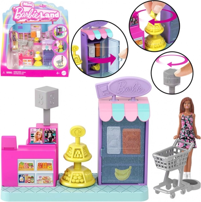 Mini supermarket Barbie Land z punčko in blagajno