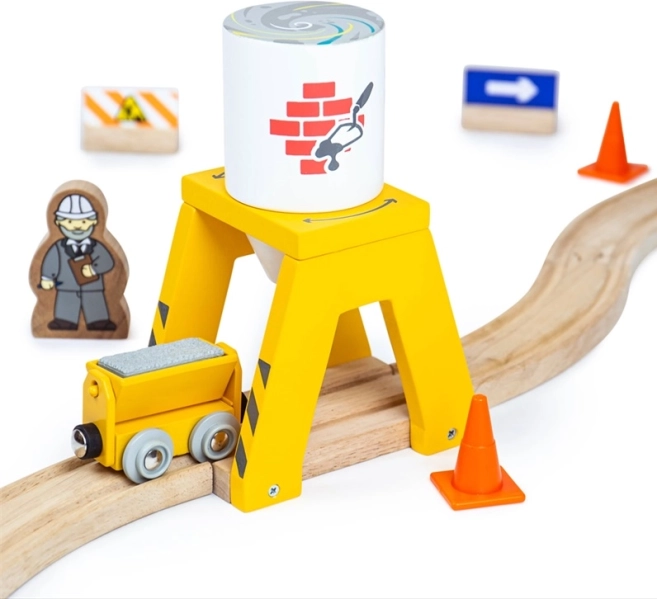 Bigjigs Rail silos s cementom – leseni dodatek za vlakovno progo