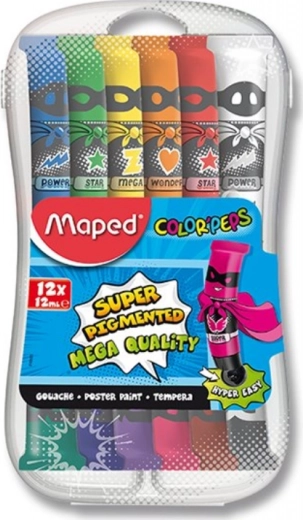 Tempera barve v tubah 12×12 ml v plastičnem zaboju MAPED