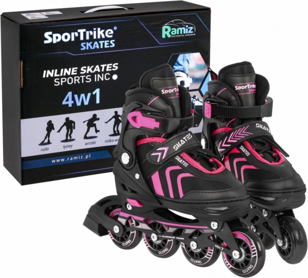 Otroški komplet 4-v-1 drsalke: inline, quad in ledne – velikost 39–43 – Roza