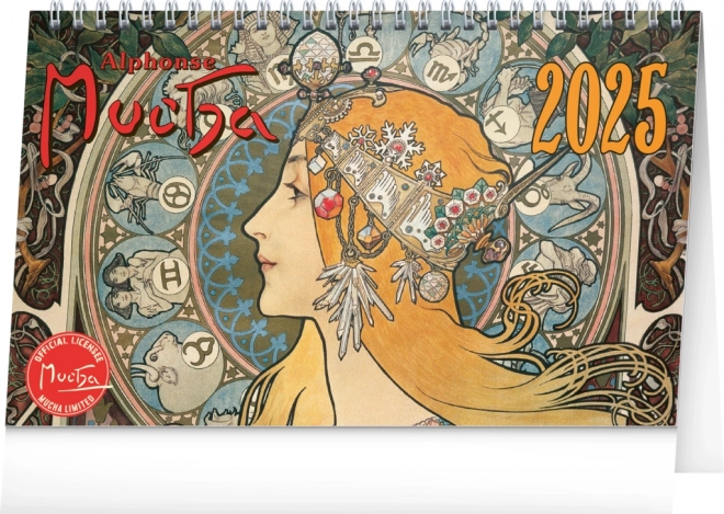 Namizni koledar Alfons Mucha 2025, 23,1 × 14,5 cm