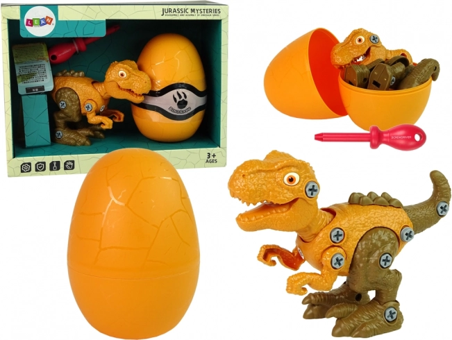 Gradbeni komplet dinozaver tiranozaver rex z jajcem in izvijačem – oranžen