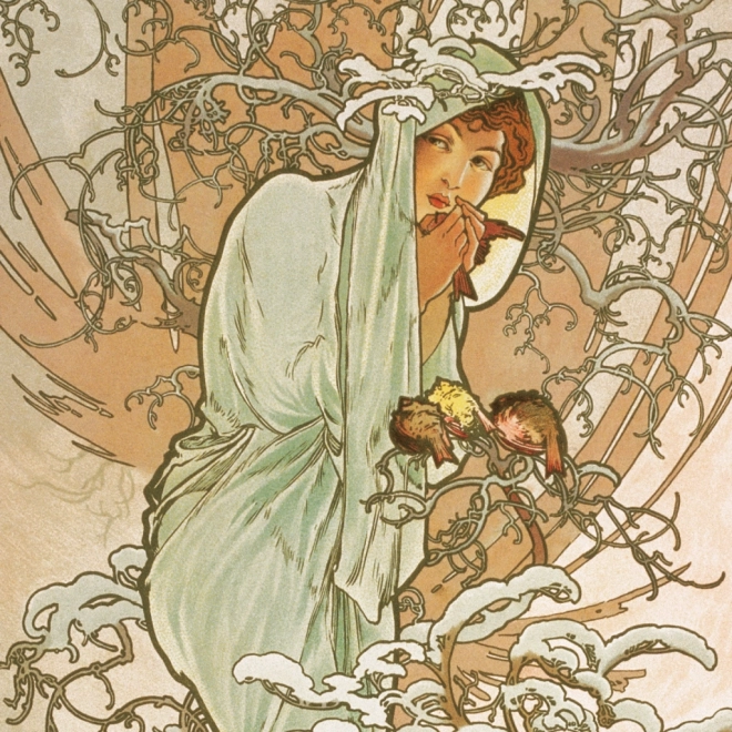 Kratki koledar Alfons Mucha 2025, 30 × 30 cm