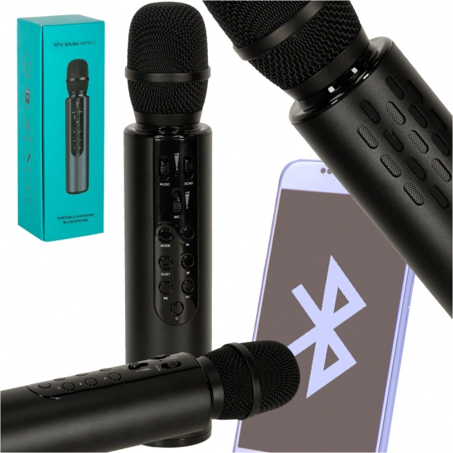 Brezžični karaoke mikrofon z Bluetoothom in zvočnikom za otroke – črna