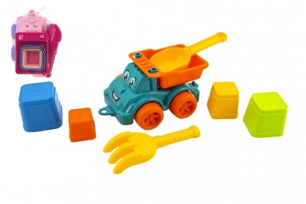 Set za pesek 6 kosov plast avto na prosti vožnji z dodatki 2 barvi v mreži 16x13x21cm 12m+