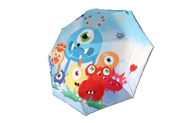 Zložljivi dežnik Pošasti z vzmetnim mehanizmom, blago/kovina 28 cm moder v vrečki