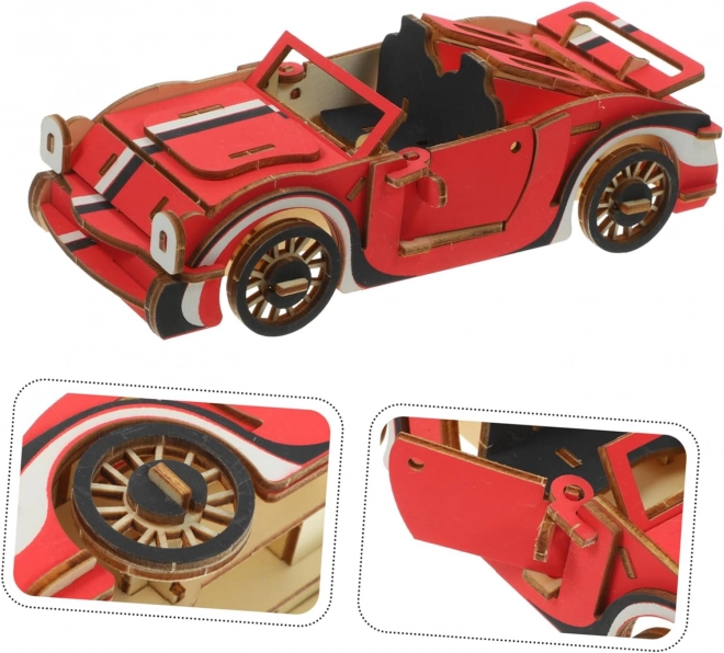 Woodcraft Lesene 3D sestavljanke Rdeči kabriolet